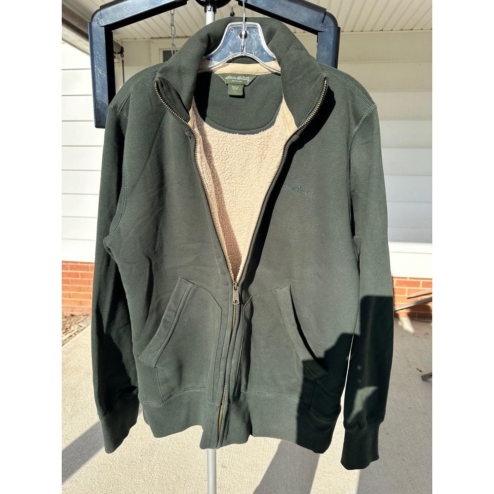 Eddie Bauer Men's Green Sherpa Lined Full Zip Jacket Size Large